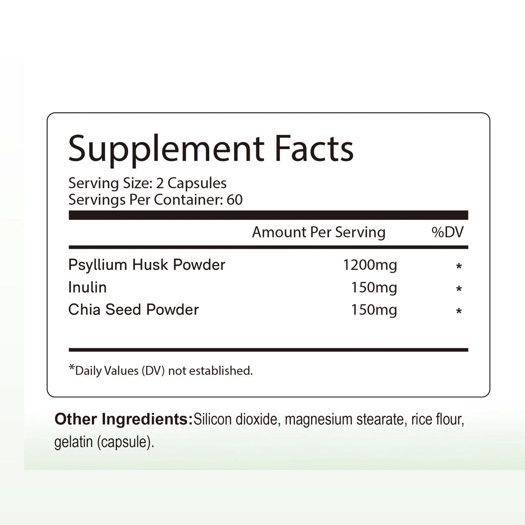 Psyllium Husk Supplement - Natural Soluble Fiber - Improve Digestion and Relieve Bloating, Intestinal Health - 120 Capsules