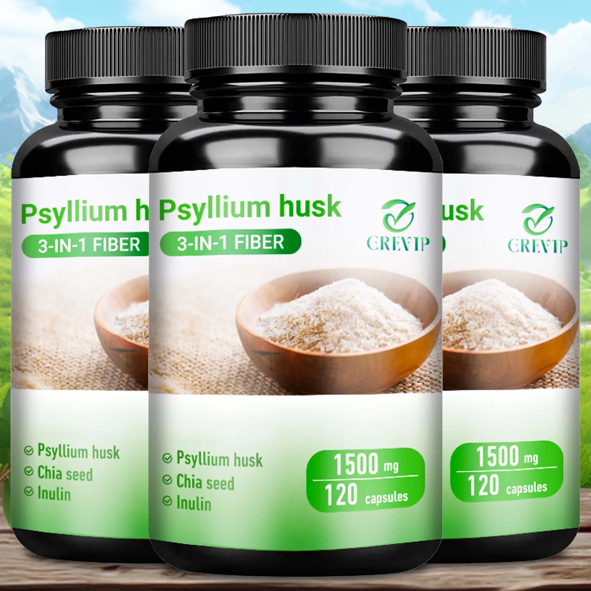 Psyllium Husk Supplement - Natural Soluble Fiber - Improve Digestion and Relieve Bloating, Intestinal Health - 120 Capsules