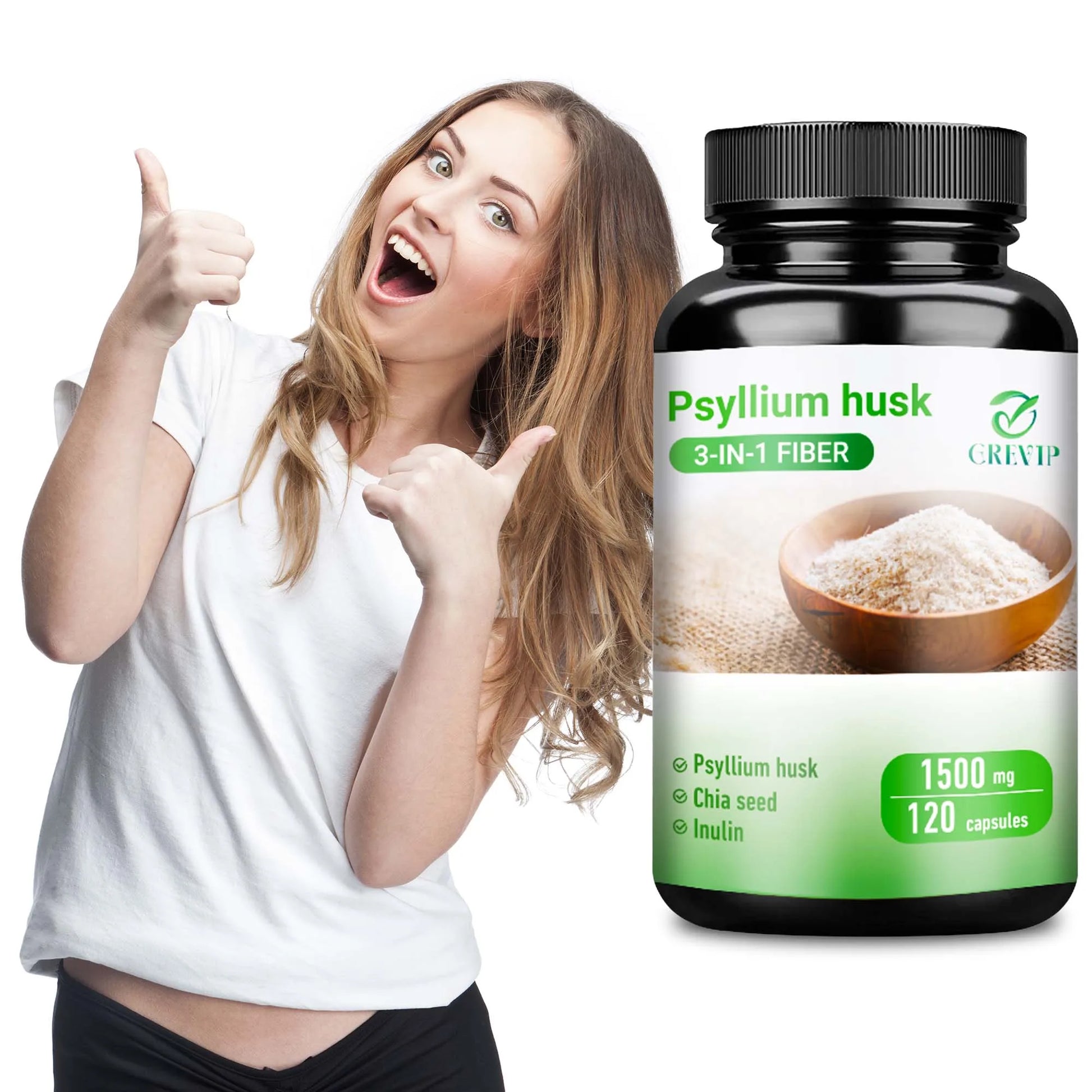Psyllium Husk Supplement - Natural Soluble Fiber - Improve Digestion and Relieve Bloating, Intestinal Health - 120 Capsules