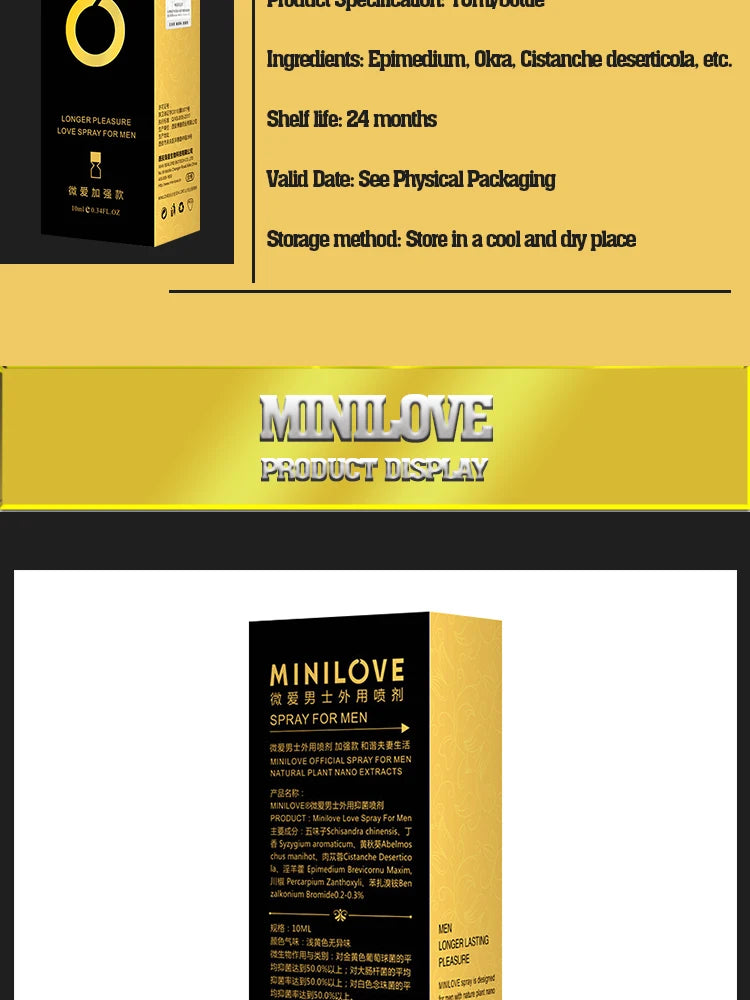 minilove Sex Delay spray for Men Male External Use Anti Premature Ejaculation Prolong 60 minutes penis enlargement cream