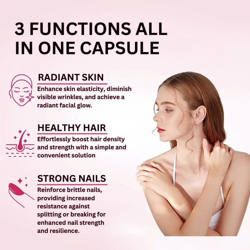 Collagen + Vitamin C plus Biotin, Anti-Aging Support, Antioxidant, Brightener, Skin, Hair & Nails Supplement, 120 Capsules