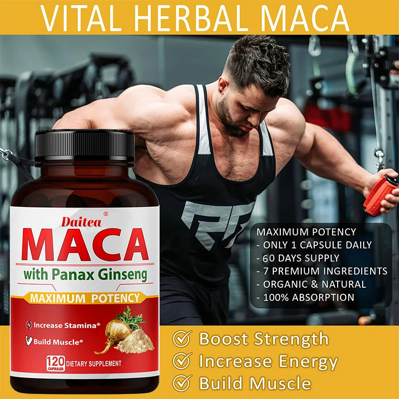 Organic Peruvian Maca Root Extract, Supports Energy and Stamina, Staying Power, Natural Energy Booster, 120 Capsules