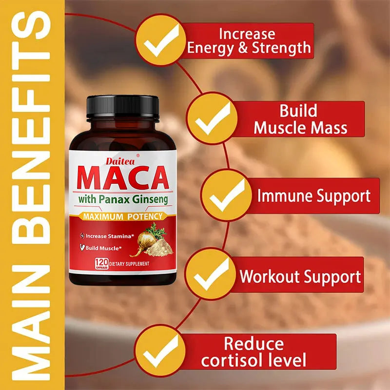 Organic Peruvian Maca Root Extract, Supports Energy and Stamina, Staying Power, Natural Energy Booster, 120 Capsules
